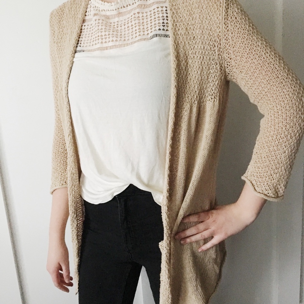 tan cardigan